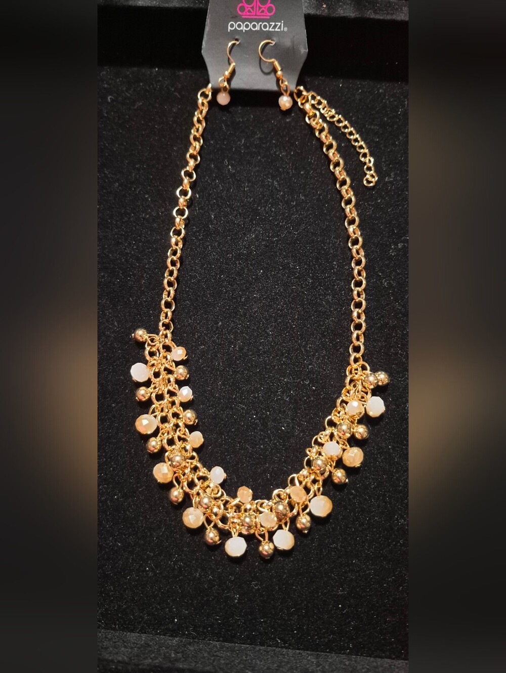 paparazzi Gold and Blush Beaded Cascade Necklace